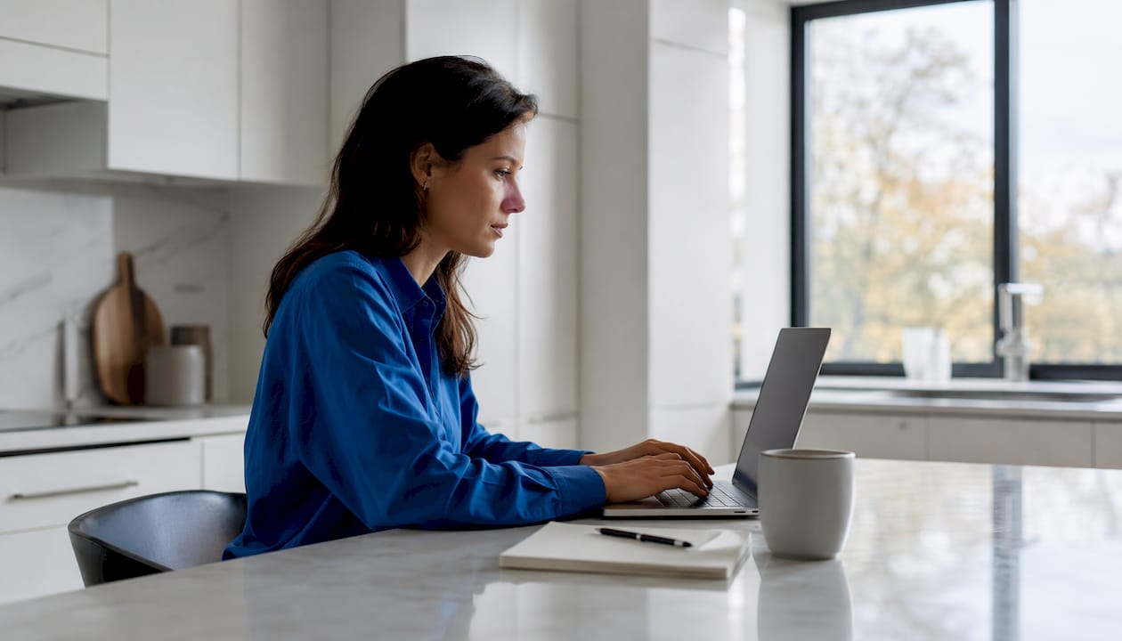 Person typing registered trademark symbol on laptop