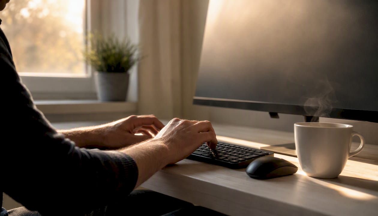 Hands typing copyright symbol HTML code