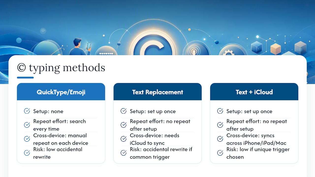 What Actually Matters When Typing © on iPhone — overview diagram
